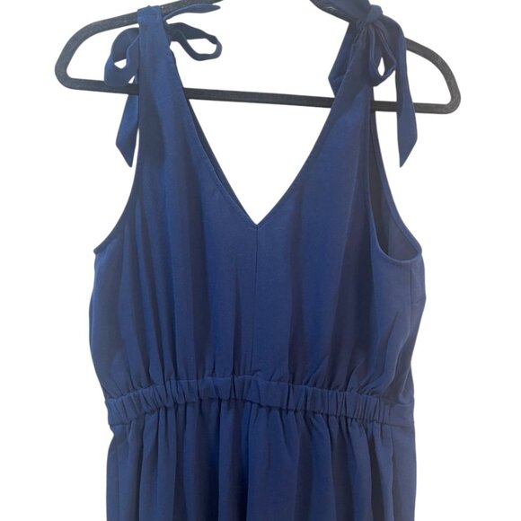 Cupcakes & Cashmere Topeka Jumpsuit M | Navy Crepe Wide-Leg with Shoulder Ties - Picture 5 of 16